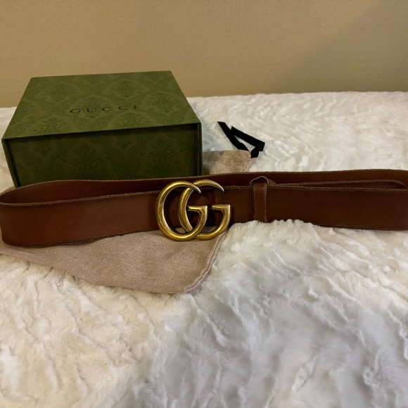 GG Brown Leather Belt - Picture 2 of 5